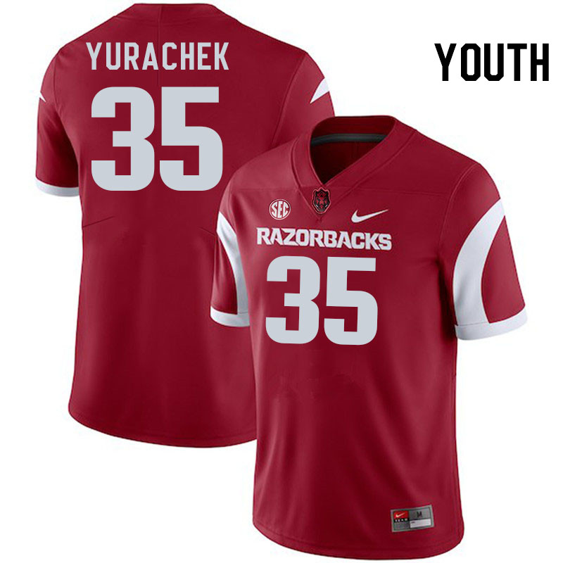 Youth #35 Brooks Yurachek Arkansas Razorbacks College Football Jerseys Stitched-Cardinal